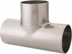 VNE - 2-1/2", Unpolished Style, Sanitary Stainless Steel Pipe Tee - Butt Weld x Butt Weld x Butt Weld Connection, Grade 304 - USA Tool & Supply