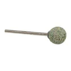 Grier Abrasives - 1/2" Head Diam x 1/2" Thickness, B121, Ball End, Aluminum Oxide Mounted Point - Green-Gray, Coarse Grade, 25,000 RPM - USA Tool & Supply