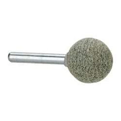 Grier Abrasives - 1" Head Diam x 1" Thickness, A25, Ball End, Aluminum Oxide Mounted Point - Green-Gray, Coarse Grade, 35,620 RPM - USA Tool & Supply