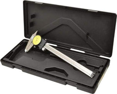 Mitutoyo - 0mm to 200mm Range, 0.01 mm Graduation, 1mm per Revolution, Dial Caliper - Yellow Face, 50mm Jaw Length, Accurate to 0.03mm - USA Tool & Supply