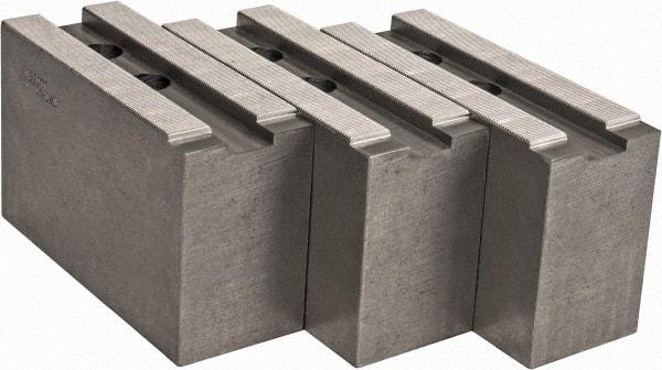 Abbott Workholding Products - 15 to 18" Chuck Capacity, 1.5mm x 60° Serrated Attachment, Square Soft Lathe Chuck Jaw - 3 Jaws, Steel, 1.6929" Btw Mount Hole Ctrs, 6-1/2" Long x 2-1/2" Wide x 4" High, 0.8661" Groove, 0.7874" & 20mm Fastener - USA Tool & Supply