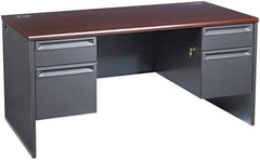 Hon - Woodgrain Laminate/Metal Double Pedestal Desk - 60" Wide x 30" Deep x 29" High, Mahogany/Charcoal - USA Tool & Supply