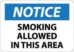 NMC - "Notice - Smoking Allowed in This Area", 10" Long x 14" Wide, Pressure-Sensitive Vinyl Safety Sign - Rectangle, 0.004" Thick, Use for Security & Admittance - USA Tool & Supply