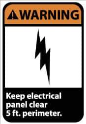 NMC - "Warning - Keep Electrical Panel Clear 5 Ft. Perimeter", 14" Long x 10" Wide, Rigid Plastic Safety Sign - Rectangle, 0.05" Thick, Use for Accident Prevention - USA Tool & Supply