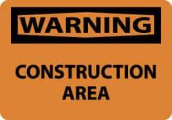 NMC - "Warning - Construction Area", 10" Long x 14" Wide, Pressure-Sensitive Vinyl Safety Sign - Rectangle, 0.004" Thick, Use for Security & Admittance - USA Tool & Supply