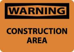 NMC - "Warning - Construction Area", 10" Long x 14" Wide, Pressure-Sensitive Vinyl Safety Sign - Rectangle, 0.004" Thick, Use for Security & Admittance - USA Tool & Supply
