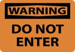 NMC - "Warning - Do Not Enter", 10" Long x 14" Wide, Pressure-Sensitive Vinyl Safety Sign - Rectangle, 0.004" Thick, Use for Security & Admittance - USA Tool & Supply