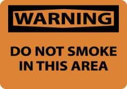 NMC - "Warning - Do Not Smoke in This Area", 10" Long x 14" Wide, Pressure-Sensitive Vinyl Safety Sign - Rectangle, 0.004" Thick, Use for Smoking Regulations - USA Tool & Supply