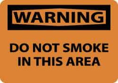 NMC - "Warning - Do Not Smoke in This Area", 10" Long x 14" Wide, Pressure-Sensitive Vinyl Safety Sign - Rectangle, 0.004" Thick, Use for Smoking Regulations - USA Tool & Supply