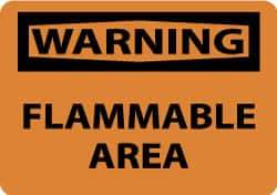 NMC - "Warning - Flammable Area", 10" Long x 14" Wide, Pressure-Sensitive Vinyl Safety Sign - Rectangle, 0.004" Thick, Use for Hazardous Materials - USA Tool & Supply