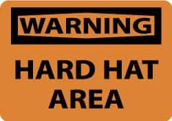 NMC - "Warning - Hard Hat Area", 10" Long x 14" Wide, Pressure-Sensitive Vinyl Safety Sign - Rectangle, 0.004" Thick, Use for Accident Prevention - USA Tool & Supply