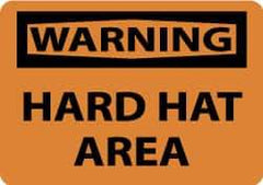 NMC - "Warning - Hard Hat Area", 10" Long x 14" Wide, Pressure-Sensitive Vinyl Safety Sign - Rectangle, 0.004" Thick, Use for Accident Prevention - USA Tool & Supply