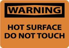 NMC - "Warning - Hot Surface - Do Not Touch", 10" Long x 14" Wide, Pressure-Sensitive Vinyl Safety Sign - Rectangle, 0.004" Thick, Use for Accident Prevention - USA Tool & Supply