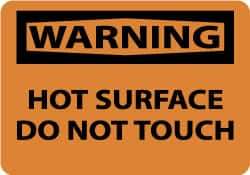 NMC - "Warning - Hot Surface - Do Not Touch", 10" Long x 14" Wide, Aluminum Safety Sign - Rectangle, 0.04" Thick, Use for Accident Prevention - USA Tool & Supply