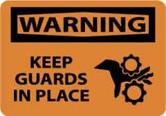 NMC - "Warning - Keep Guards in Place", 10" Long x 14" Wide, Aluminum Safety Sign - Rectangle, 0.04" Thick, Use for Security & Admittance - USA Tool & Supply
