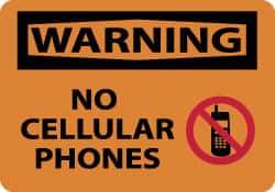 NMC - "Warning - No Cellular Phones", 10" Long x 14" Wide, Pressure-Sensitive Vinyl Safety Sign - Rectangle, 0.004" Thick, Use for Security & Admittance - USA Tool & Supply