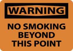 NMC - "Warning - No Smoking Beyond This Point", 10" Long x 14" Wide, Pressure-Sensitive Vinyl Safety Sign - Rectangle, 0.004" Thick, Use for Accident Prevention - USA Tool & Supply