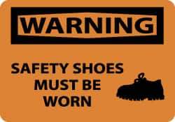 NMC - "Warning - Safety Shoes Must Be Worn", 10" Long x 14" Wide, Rigid Plastic Safety Sign - Rectangle, 0.05" Thick, Use for Accident Prevention - USA Tool & Supply