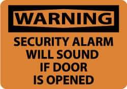 NMC - "Warning - Security Alarm Will Sound If Door Is Opened", 10" Long x 14" Wide, Pressure-Sensitive Vinyl Safety Sign - Rectangle, 0.004" Thick, Use for Security & Admittance - USA Tool & Supply