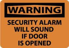 NMC - "Warning - Security Alarm Will Sound If Door Is Opened", 10" Long x 14" Wide, Aluminum Safety Sign - Rectangle, 0.04" Thick, Use for Security & Admittance - USA Tool & Supply
