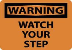 NMC - "Warning - Watch Your Step", 10" Long x 14" Wide, Pressure-Sensitive Vinyl Safety Sign - Rectangle, 0.004" Thick, Use for Accident Prevention - USA Tool & Supply