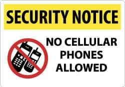 NMC - "Security Notice - No Cellular Phones Allowed", 14" Long x 20" Wide, Rigid Plastic Safety Sign - Rectangle, 0.05" Thick, Use for Security & Admittance - USA Tool & Supply