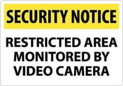 NMC - "Security Notice - Restricted Area Monitored by Video Camera", 14" Long x 20" Wide, Rigid Plastic Safety Sign - Rectangle, 0.05" Thick, Use for Security & Admittance - USA Tool & Supply