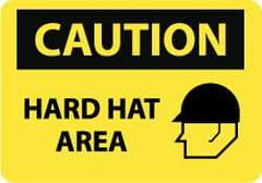 NMC - "Caution - Hard Hat Area", 14" Long x 20" Wide, Rigid Plastic Safety Sign - Rectangle, 0.05" Thick, Use for Accident Prevention - USA Tool & Supply
