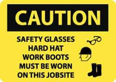 NMC - "Caution - Safety Glasses Hard Hat Work Boots Must Be Worn On This Jobsite", 14" Long x 20" Wide, Rigid Plastic Safety Sign - Rectangle, 0.05" Thick, Use for Accident Prevention - USA Tool & Supply