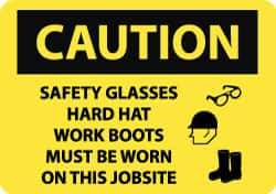NMC - "Caution - Safety Glasses Hard Hat Work Boots Must Be Worn On This Jobsite", 14" Long x 20" Wide, Aluminum Safety Sign - Rectangle, 0.04" Thick, Use for Accident Prevention - USA Tool & Supply