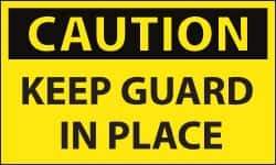 NMC - Accident Prevention Label, Header: CAUTION - Legend: Caution - Keep Guard in Place, English, Black & Yellow, 5" Long x 3" High, Sign Muscle Finish - USA Tool & Supply