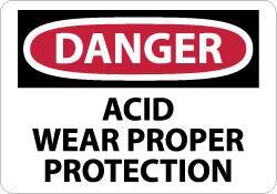 NMC - "Danger - Acid Wear Proper Protection", 10" Long x 14" Wide, Pressure-Sensitive Vinyl Safety Sign - Rectangle, 0.004" Thick, Use for Accident Prevention - USA Tool & Supply