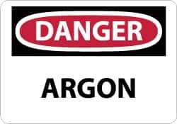 NMC - "Danger - Argon", 10" Long x 14" Wide, Pressure-Sensitive Vinyl Safety Sign - Rectangle, 0.004" Thick, Use for Hazardous Materials - USA Tool & Supply