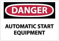 NMC - "Danger - Automatic Start Equipment", 10" Long x 14" Wide, Pressure-Sensitive Vinyl Safety Sign - Rectangle, 0.004" Thick, Use for Accident Prevention - USA Tool & Supply