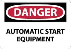 NMC - "Danger - Automatic Start Equipment", 10" Long x 14" Wide, Pressure-Sensitive Vinyl Safety Sign - Rectangle, 0.004" Thick, Use for Accident Prevention - USA Tool & Supply