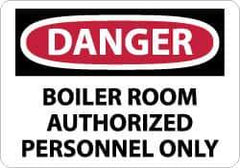 NMC - "Danger - Boiler Room - Authorized Personnel Only", 10" Long x 14" Wide, Pressure-Sensitive Vinyl Safety Sign - Rectangle, 0.004" Thick, Use for Security & Admittance - USA Tool & Supply