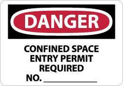 NMC - "Danger - Confined Space - Entry Permit Required No.________", 10" Long x 14" Wide, Pressure-Sensitive Vinyl Safety Sign - Rectangle, 0.004" Thick, Use for Accident Prevention - USA Tool & Supply