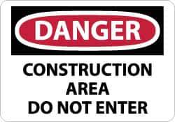 NMC - "Danger - Construction Area - Do Not Enter", 10" Long x 14" Wide, Pressure-Sensitive Vinyl Safety Sign - Rectangle, 0.004" Thick, Use for Security & Admittance - USA Tool & Supply
