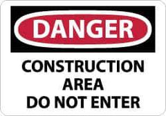 NMC - "Danger - Construction Area - Do Not Enter", 10" Long x 14" Wide, Pressure-Sensitive Vinyl Safety Sign - Rectangle, 0.004" Thick, Use for Security & Admittance - USA Tool & Supply