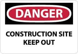 NMC - "Danger - Construction Site - Keep Out", 10" Long x 14" Wide, Pressure-Sensitive Vinyl Safety Sign - Rectangle, 0.004" Thick, Use for Security & Admittance - USA Tool & Supply