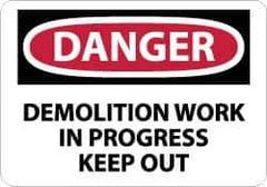 NMC - "Danger - Demolition Work in Progress - Keep Out", 10" Long x 14" Wide, Rigid Plastic Safety Sign - Rectangle, 0.05" Thick, Use for Accident Prevention - USA Tool & Supply