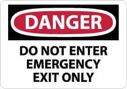 NMC - "Danger - Do Not Enter - Emergency Exit Only", 10" Long x 14" Wide, Pressure-Sensitive Vinyl Safety Sign - Rectangle, 0.004" Thick, Use for Security & Admittance - USA Tool & Supply