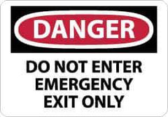NMC - "Danger - Do Not Enter - Emergency Exit Only", 10" Long x 14" Wide, Pressure-Sensitive Vinyl Safety Sign - Rectangle, 0.004" Thick, Use for Security & Admittance - USA Tool & Supply