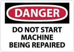 NMC - "Danger - Do Not Start Machine - Being Repaired", 10" Long x 14" Wide, Pressure-Sensitive Vinyl Safety Sign - Rectangle, 0.004" Thick, Use for Accident Prevention - USA Tool & Supply