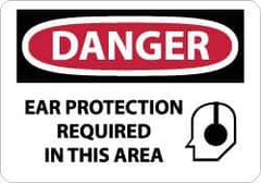 NMC - "Danger - Ear Protection Required in This Area", 10" Long x 14" Wide, Pressure-Sensitive Vinyl Safety Sign - Rectangle, 0.004" Thick, Use for Accident Prevention - USA Tool & Supply