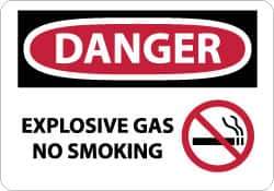 NMC - "Danger - Explosive Gas - No Smoking", 10" Long x 14" Wide, Pressure-Sensitive Vinyl Safety Sign - Rectangle, 0.004" Thick, Use for Accident Prevention - USA Tool & Supply
