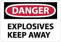 NMC - "Danger - Explosives - Keep Away", 10" Long x 14" Wide, Pressure-Sensitive Vinyl Safety Sign - Rectangle, 0.004" Thick, Use for Accident Prevention - USA Tool & Supply