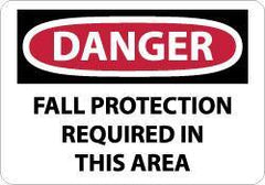 NMC - "Danger - Fall Protection Required in This Area", 10" Long x 14" Wide, Pressure-Sensitive Vinyl Safety Sign - Rectangle, 0.004" Thick, Use for Accident Prevention - USA Tool & Supply
