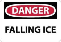 NMC - "Danger - Falling Ice", 10" Long x 14" Wide, Pressure-Sensitive Vinyl Safety Sign - Rectangle, 0.004" Thick, Use for Accident Prevention - USA Tool & Supply