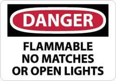 NMC - "Danger - Flammable - No Matches or Open Lights", 10" Long x 14" Wide, Pressure-Sensitive Vinyl Safety Sign - Rectangle, 0.004" Thick, Use for Hazardous Materials - USA Tool & Supply